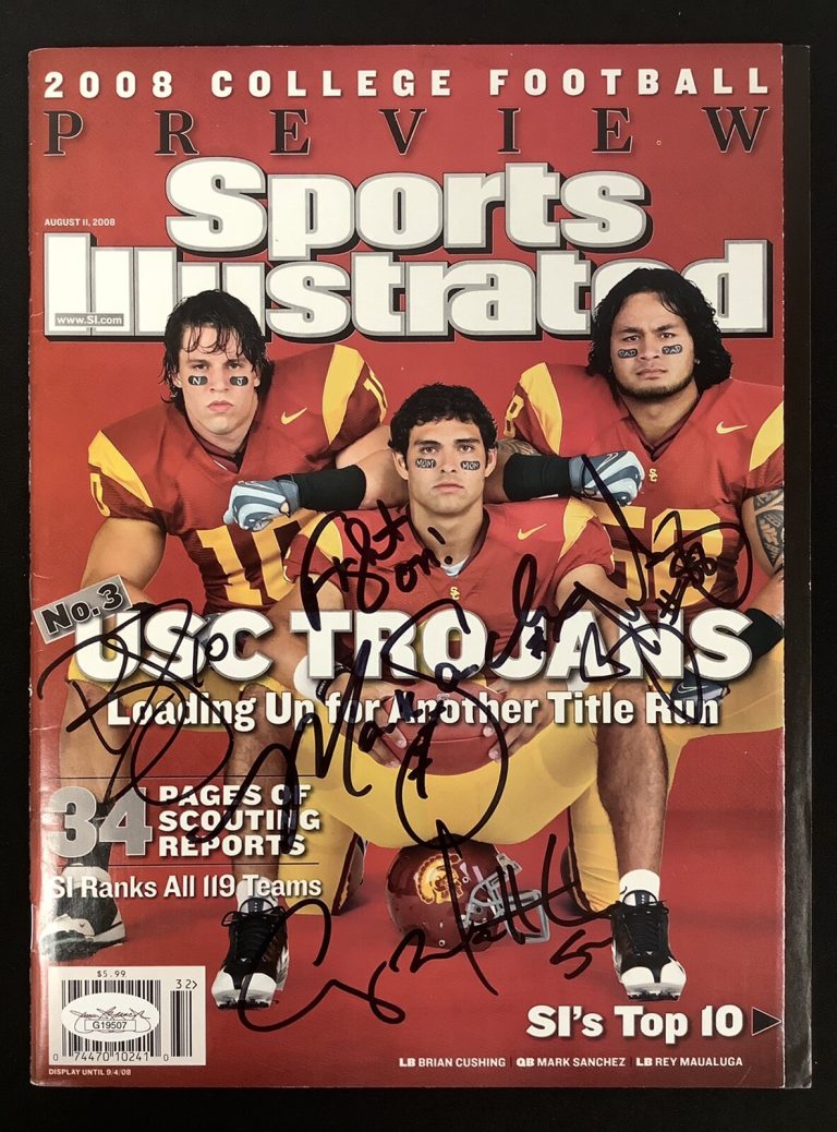 Mark Sanchez Signed Sports Illustrated 8/11/08 NoLabel Cushing Maualuga Auto JSA