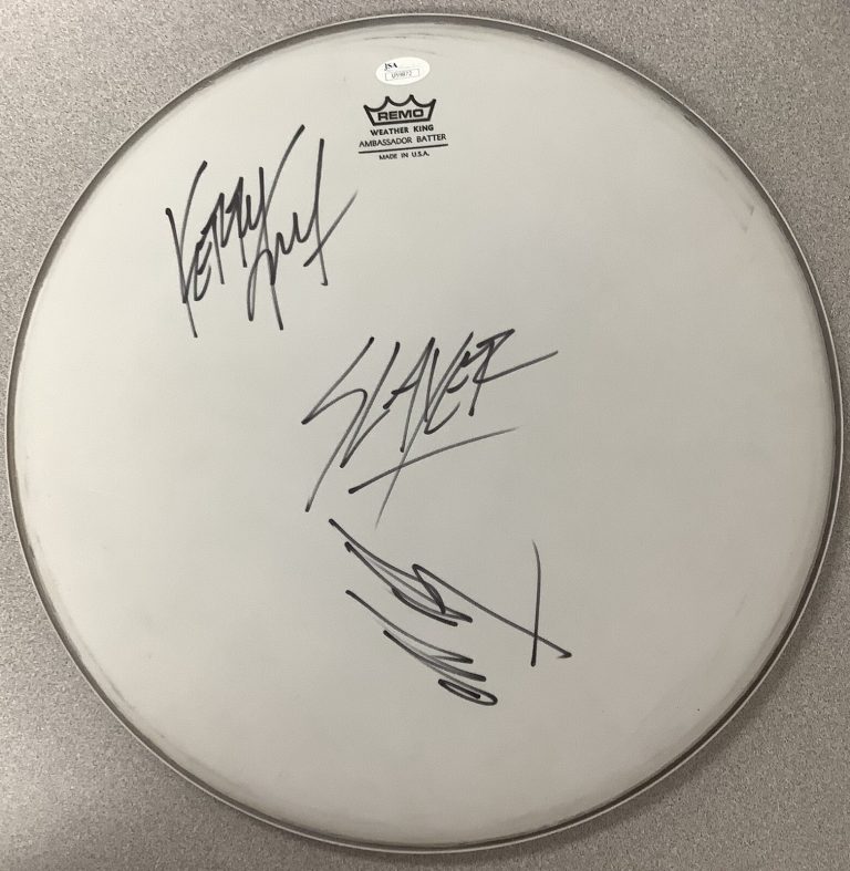 Slayer Signed Drum head 14” Remo Metal Jeff Hanneman Kerry King Autograph JSA