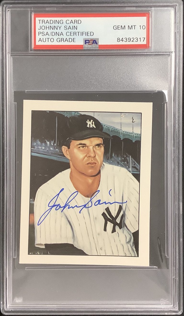 Johnny Sain Signed 1983 TCMA #40 Card 50 Years of Yankees PSA/DNA Auto Gem Mt 10