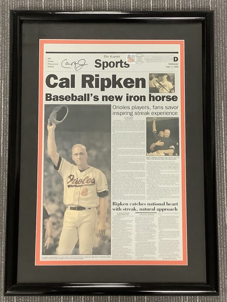 Cal Ripken Jr Signed Newspaper Press Plate Orioles Autograph HOF Framed PSA/DNA