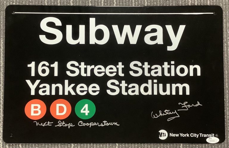 Whitey Ford Signed Subway Sign Yankees Auto Next Stop Cooperstown Insc HOF JSA