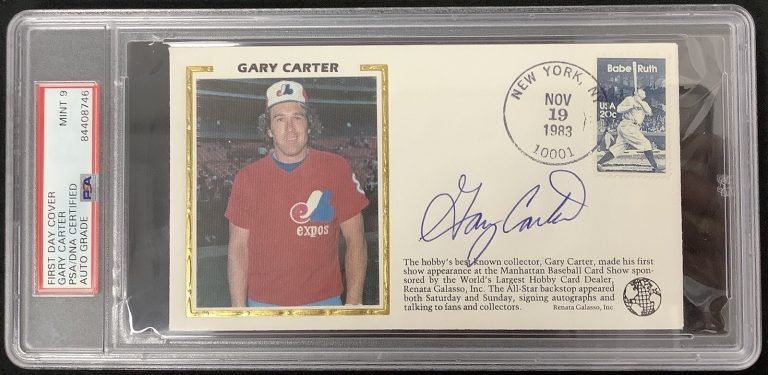 Gary Carter Signed FDC Envelope Nov 19 1983 Mets Expos Auto HOF PSA/DNA Mint 9