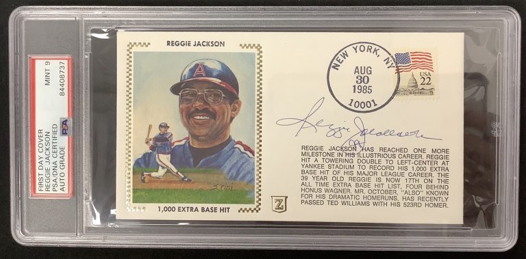 Reggie Jackson Signed FDC Envelope Aug 30 1985 1000 Hits NYY Auto PSA/DNA MINT 9