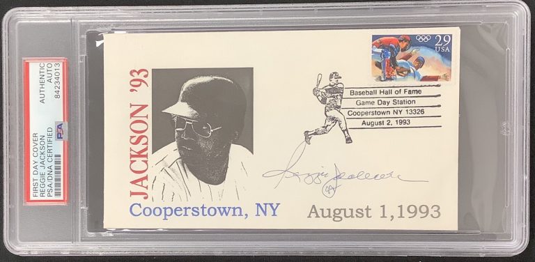 Reggie Jackson Signed FDC Envelope Aug 1 1993 Yankees HOF Induction Auto PSA/DNA