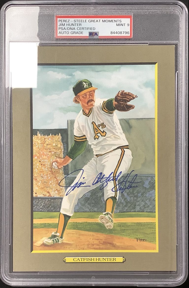 Jim Catfish Hunter Signed Perez Steele Great Moments Postcard Auto PSA/DNA MINT9