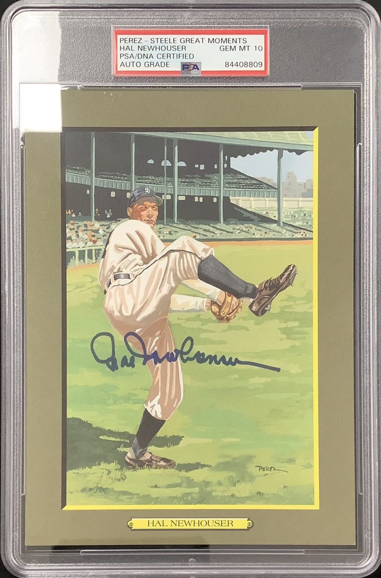 Hal Newhouser Signed Perez Steele Great Moments Postcard Auto PSA/DNA GEM MT 10