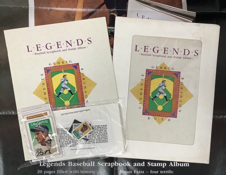 Legends US Post Office Stamp and Scrapbook Album Lot of 2 Robinson Gehrig Ruth