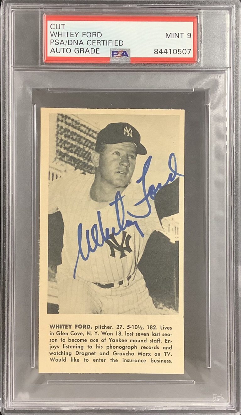 Whitey Ford Signed Cut Baseball New York Yankees HOF PSA/DNA Autograph Mint 9