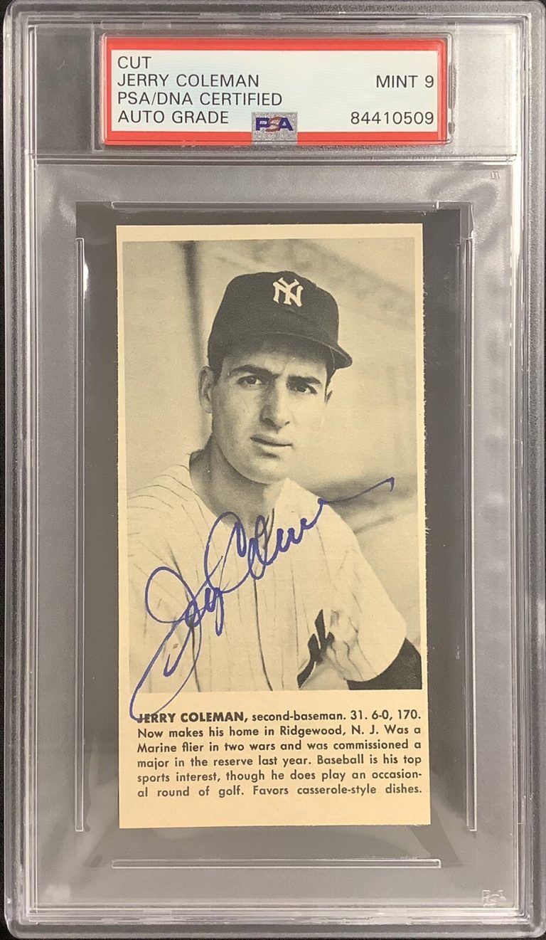 Jerry Coleman Signed Cut Baseball New York Yankees WSC PSA/DNA Autograph Mint 9