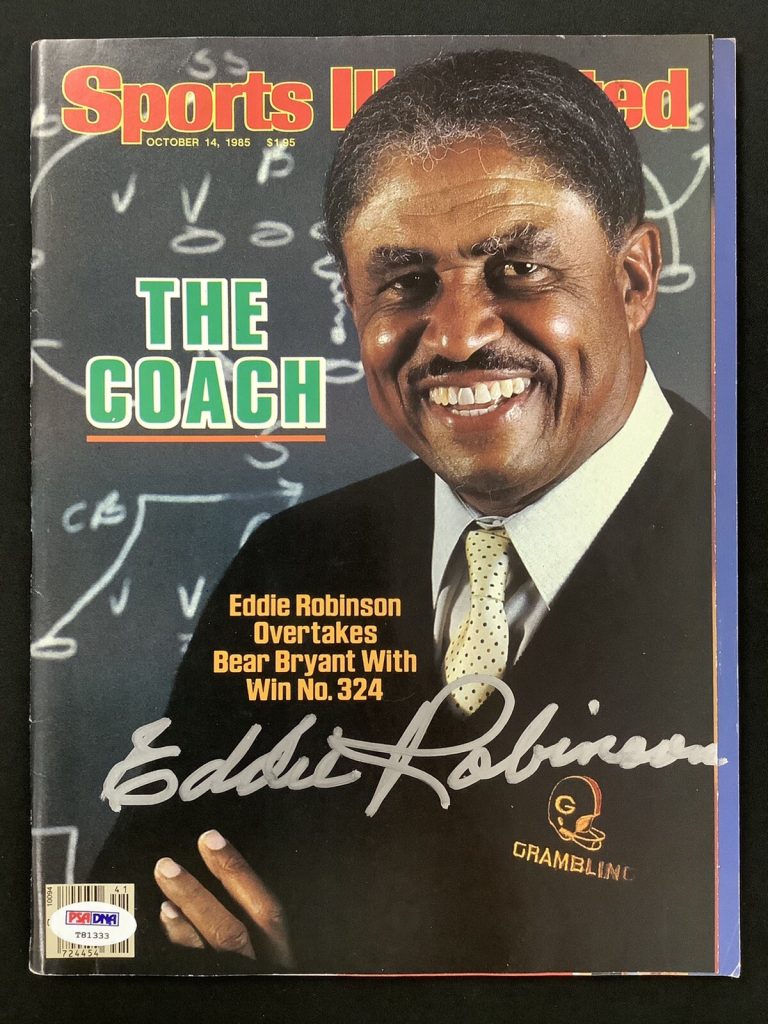 Eddie Robinson Signed Sports Illustrated 10/14/85 No Label Coach Auto PSA/DNA