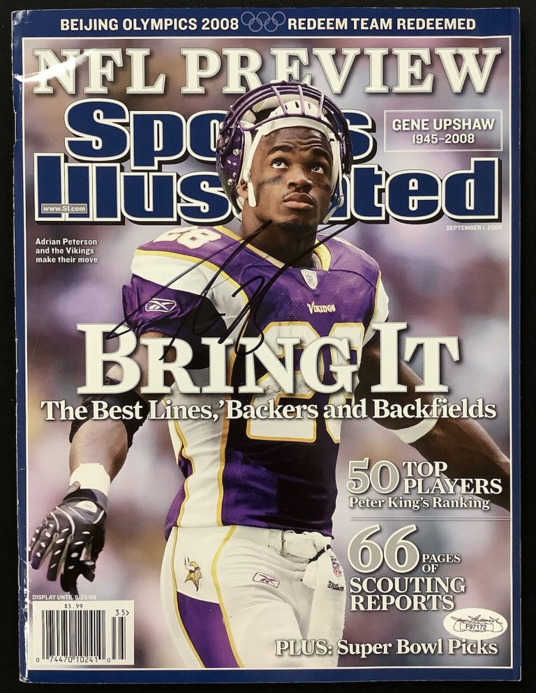 Adrian Peterson Signed Sports Illustrated 9/1/08 No Label Vikings Autograph JSA
