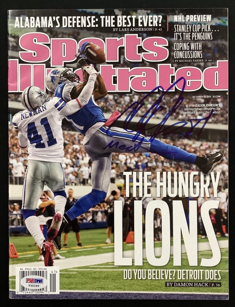 Calvin Johnson Signed Sports Illustrated 10/10/11 No Label Lions Auto PSA/DNA