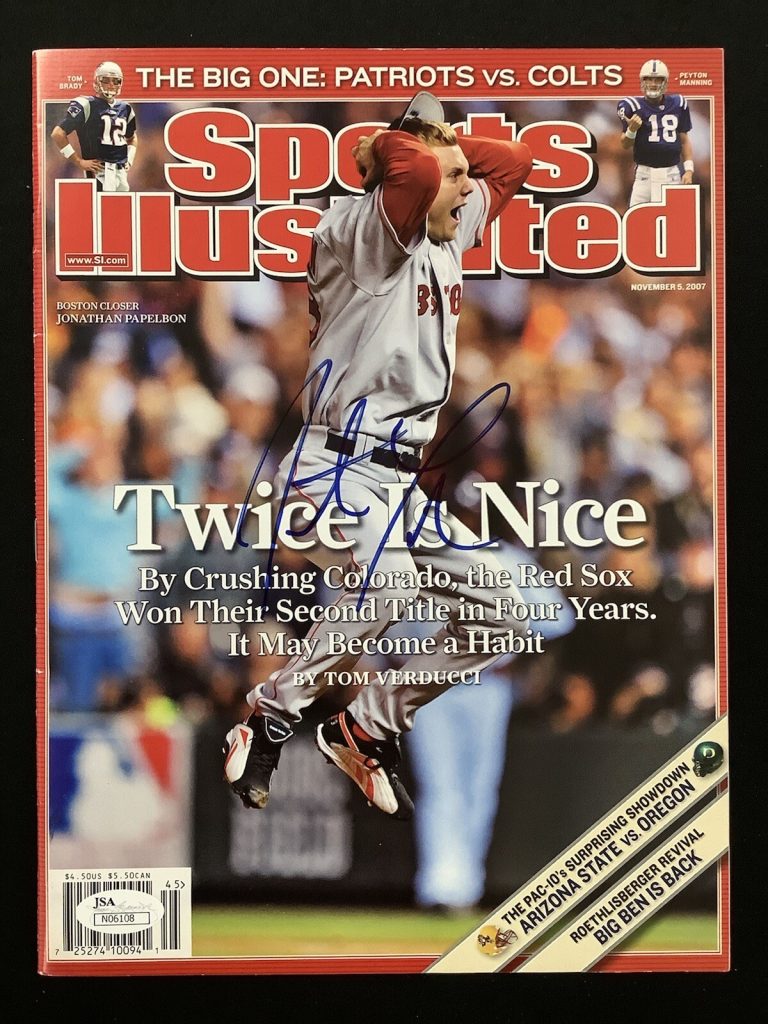 Jonathan Papelbon Signed Sports Illustrated 11/5/07 No Label Baseball Auto JSA