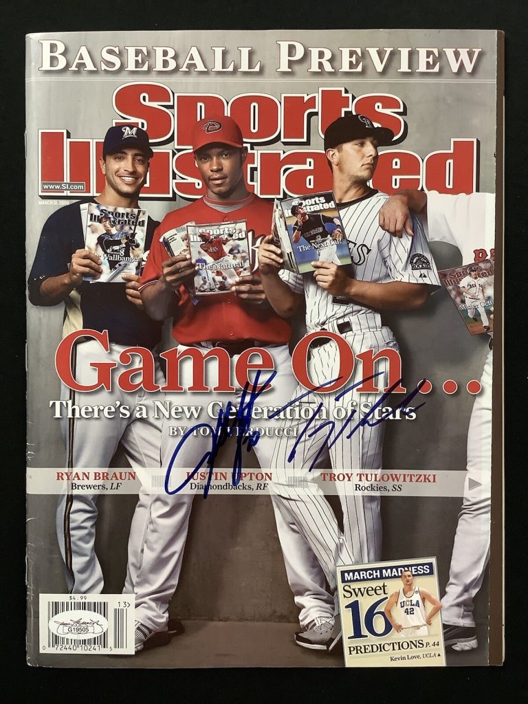 Justin Upton Signed Sports Illustrated 3/31/08 No Label Troy Tulowitzki Auto JSA