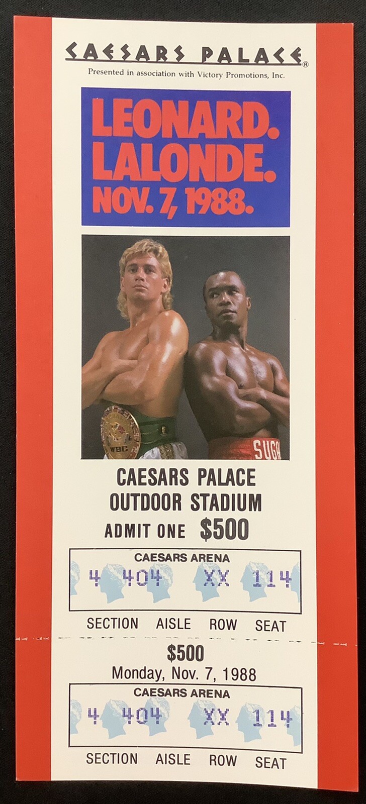 Sugar Ray Leonard vs Donny Lalonde Full Ticket 11/7/88 Caesars Las Vegas Unused