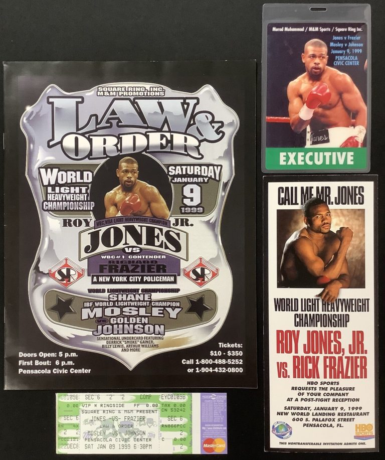 Roy Jones Jr v Frazier Boxing Program Law & Order 1/9/99 Lot Shane Mosley Ticket