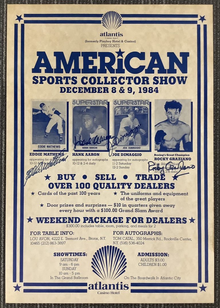 Hank Aaron Joe DiMaggio Signed Poster 14x20 Eddie Mathews Autograph +1 PSA/DNA