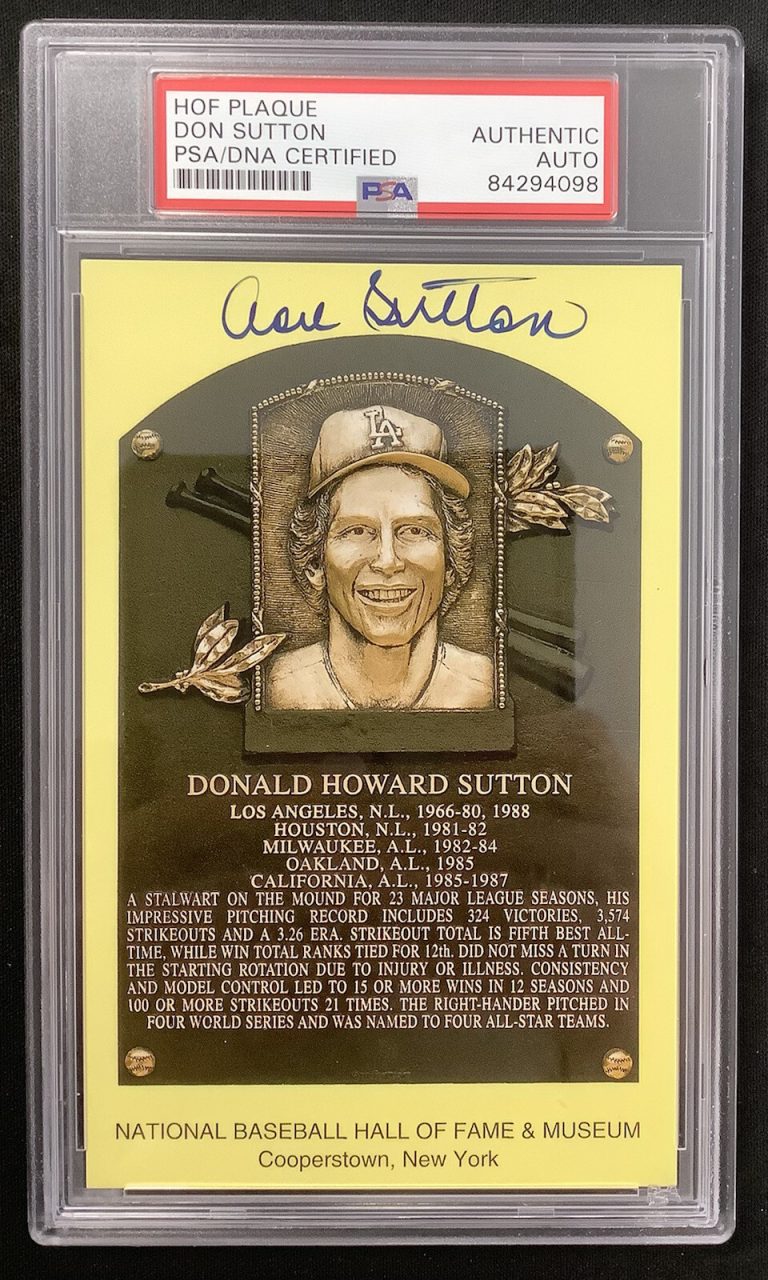 Don Sutton Signed Gold Plaque HOF Postcard Yellow Dodgers Autograph PSA/DNA