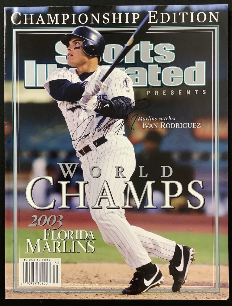 Ivan Rodriguez Signed Sports Illustrated 10/31/03 No Label Marlins Autograph JSA