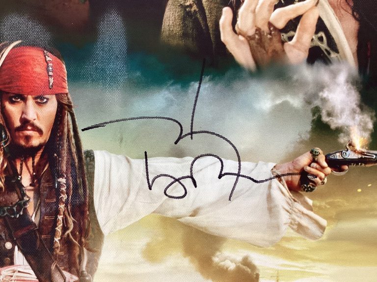 Johnny Depp Signed Canvas Giclee 24x27 Jack Pirates Caribbean Autograph PSA/DNA
