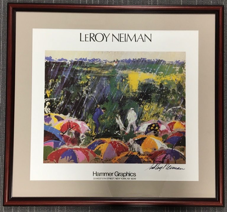 Arnold Palmer Signed Poster 35x32 Golf Trevino Neiman Auto Matted Framed PSA/DNA