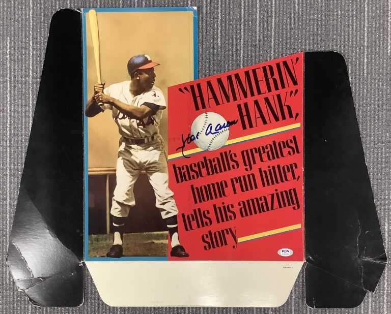Hank Aaron Signed Cutout Hammerin Hank Book Ad Display Braves Auto HOF PSA/DNA