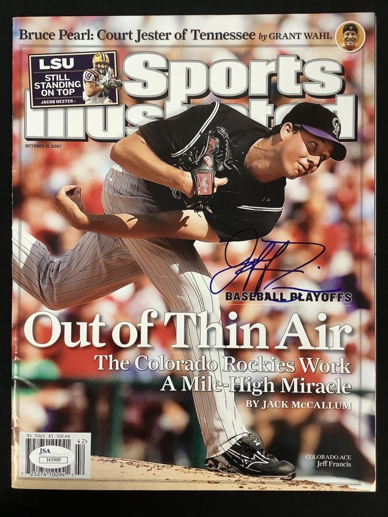 Jeff Francis Signed Sports Illustrated 10/15/07 No Label Rockies Autograph JSA