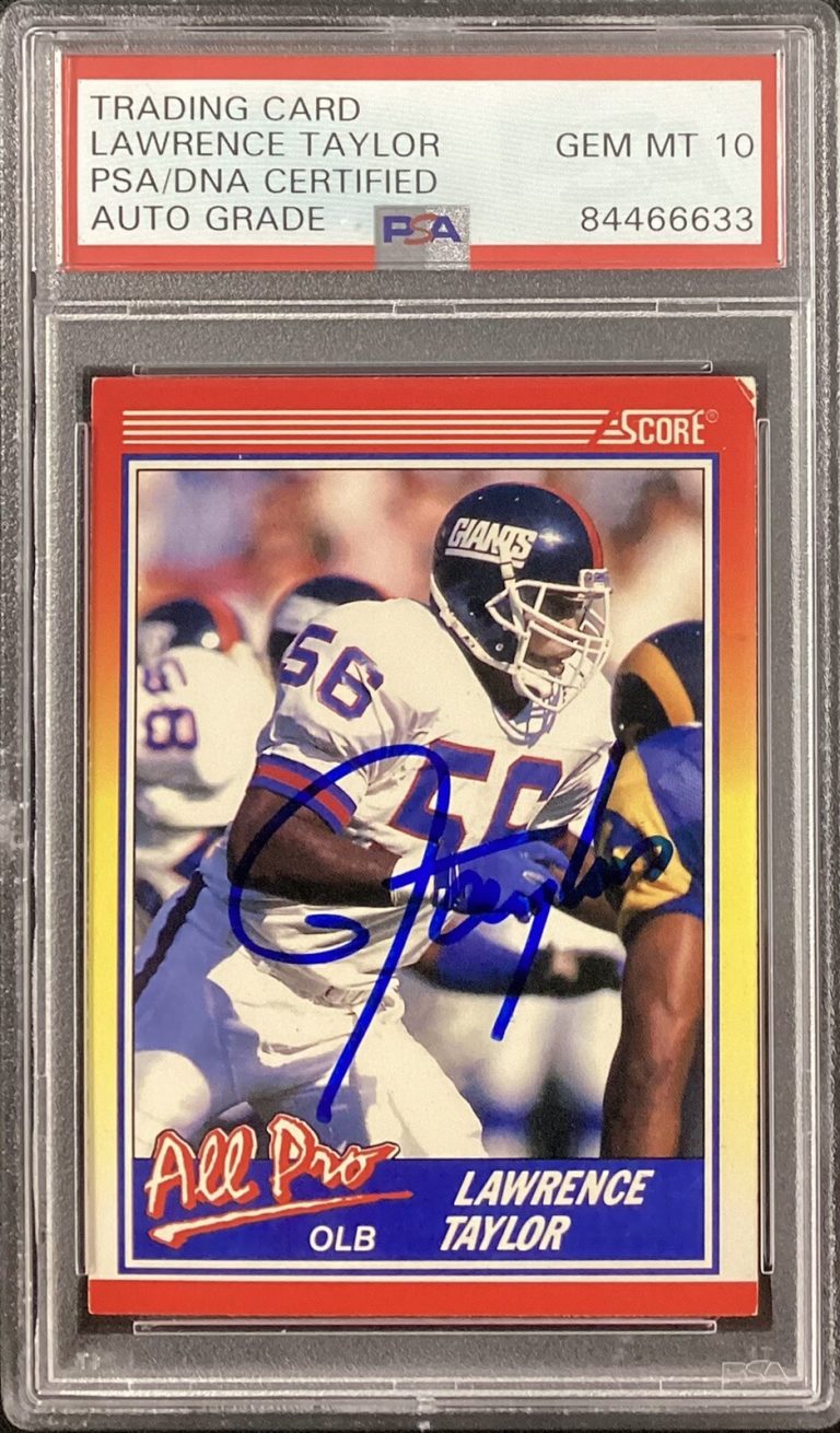 Lawrence Taylor Signed 1990 Score #571 Football Card HOF PSA/DNA Auto Gem Mt 10
