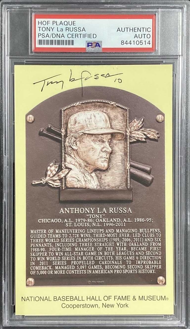 Tony LaRussa Signed Gold HOF Plaque Postcard Yellow Chicago Cubs As Auto PSA/DNA