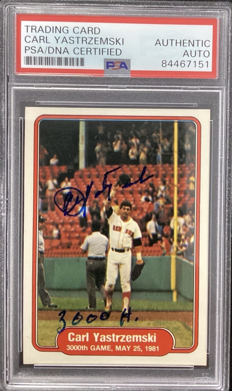 Carl Yastrzemski Signed 1982 Fleer #633 Card Red Sox Auto Inscr HOF PSA/DNA