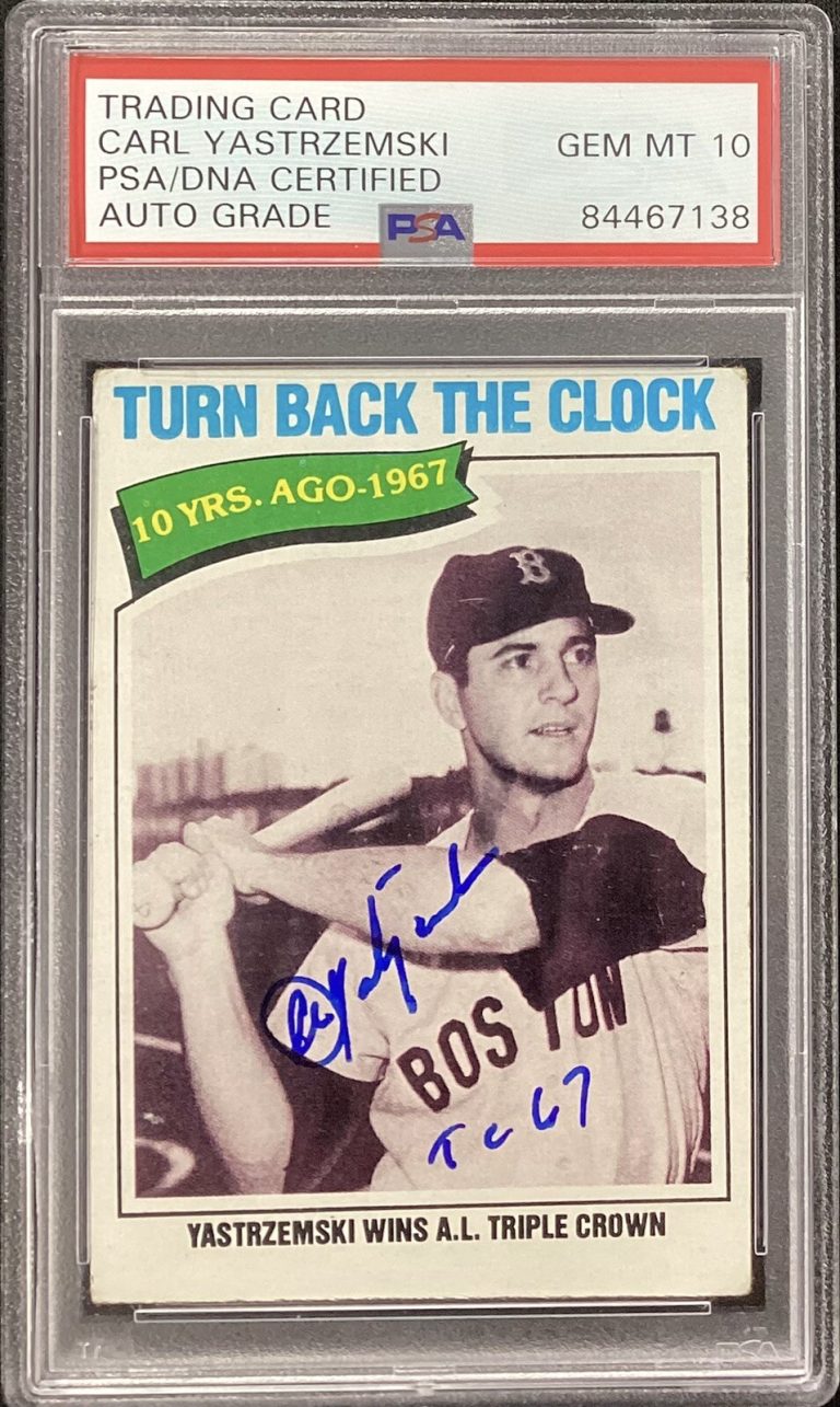 Carl Yastrzemski Signed 1977 Topps #434 Red Sox “HOF 89” Ins PSA/DNA Auto Gem 10