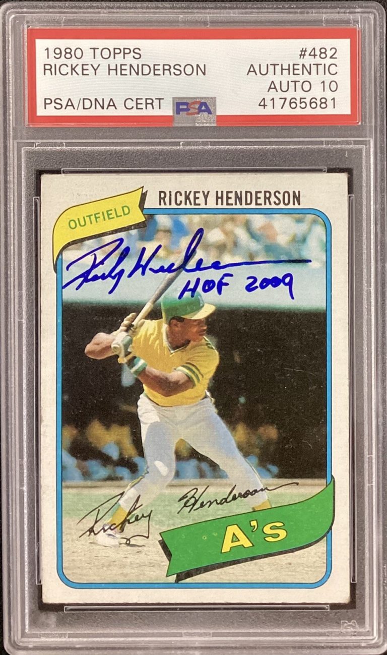 Rickey Henderson Signed 1980 Topps #482 Rookie Card HOF2009 PSA/DNA Autograph 10