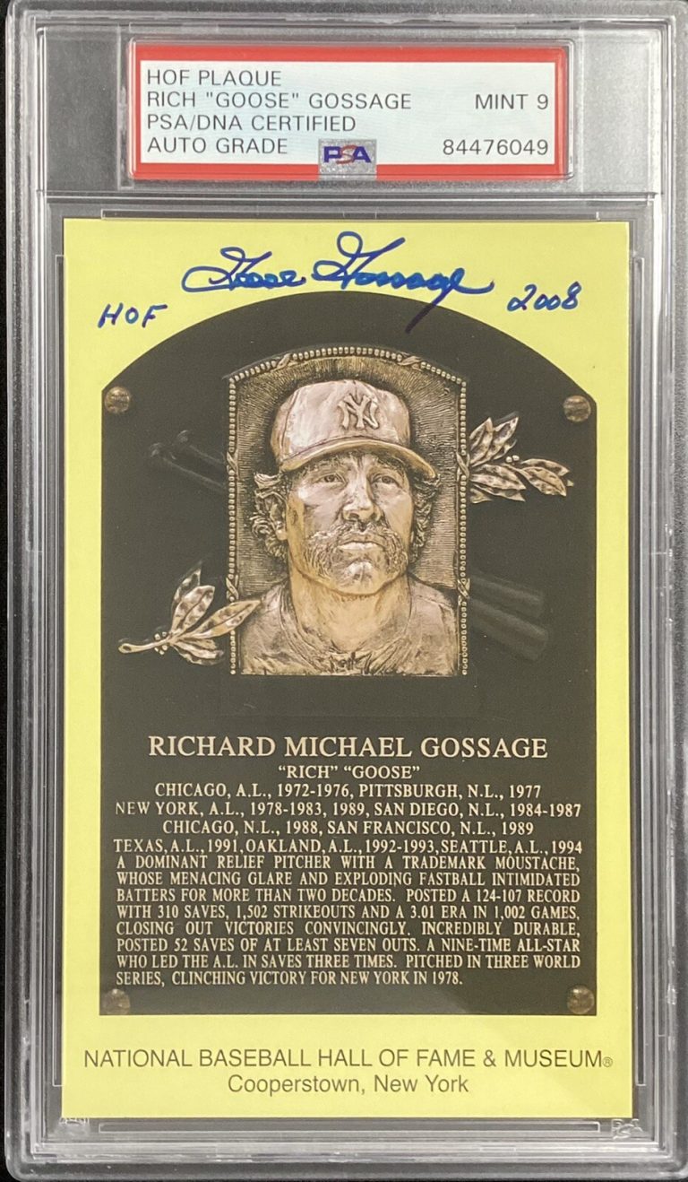 Goose Gossage Signed Gold HOF Plaque Postcard Yellow Yankees PSA/DNA Auto Mint 9