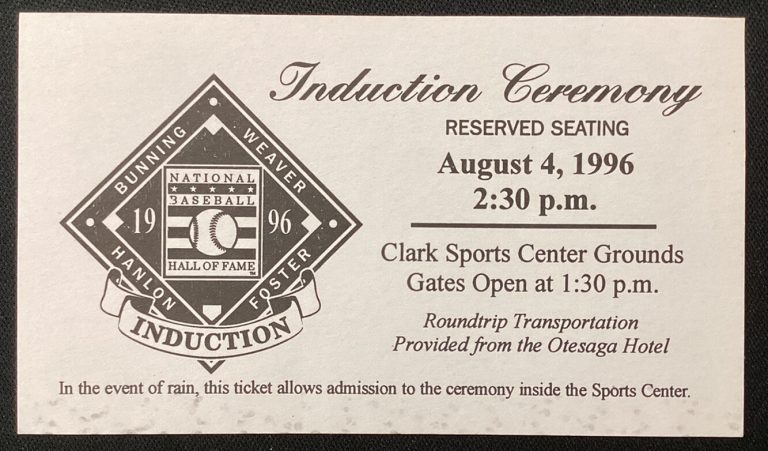 1996 Baseball HOF Induction Ticket Jim Bunning Earl Weaver 8/4/96 Tigers Orioles