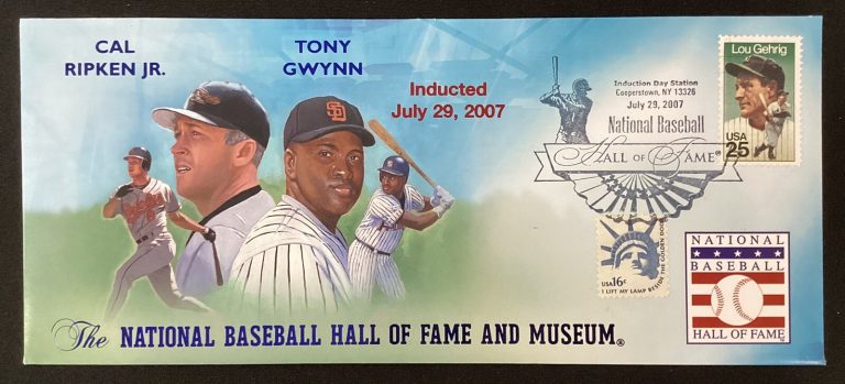 2007 Baseball HOF Induction FDC Envelope Cal Ripken Jr Tony Gwynn Postmarked