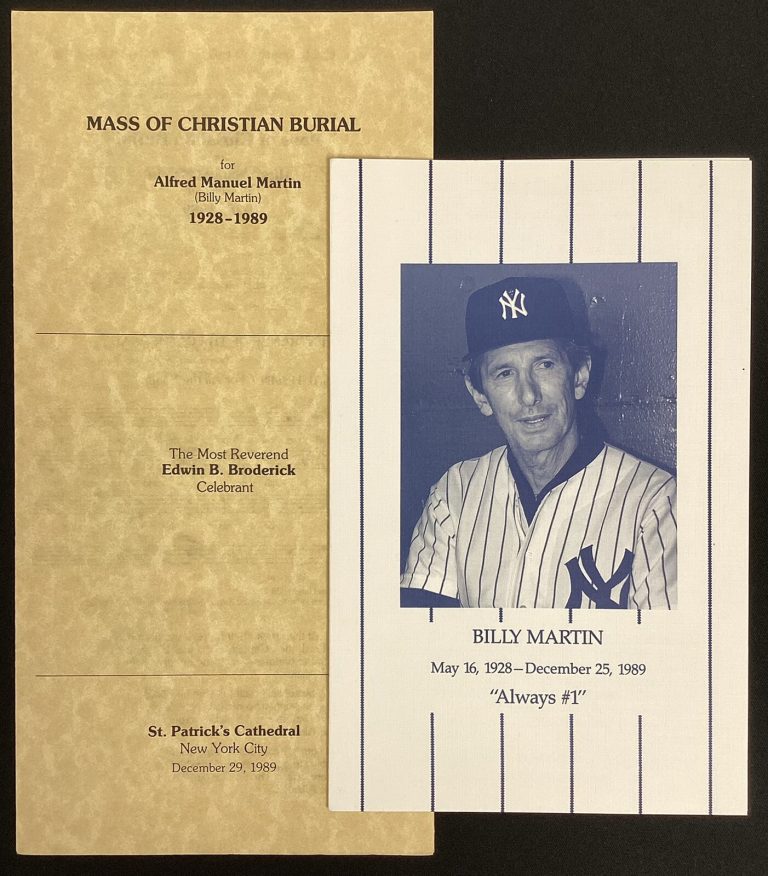 Billy Martin Lot of 2 Memorial Prayer Service Items 12/29/89 St Patricks Yankees
