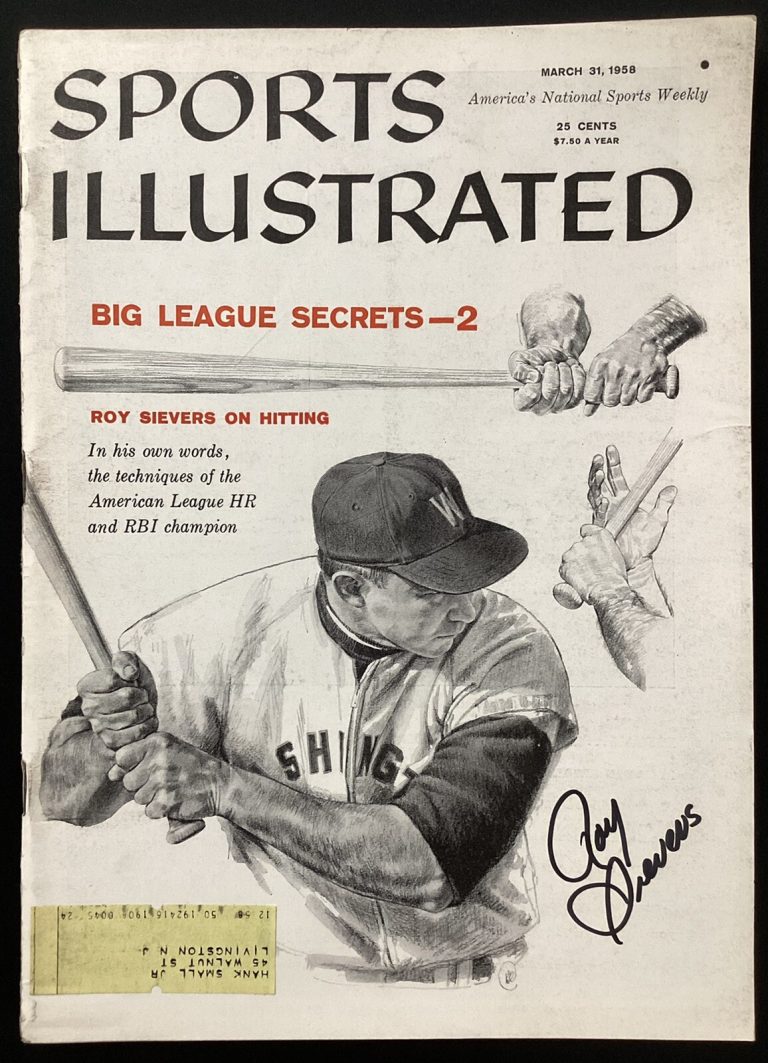 Roy Sievers Signed Sports Illustrated 3/31/58 Washington Senators Autograph JSA