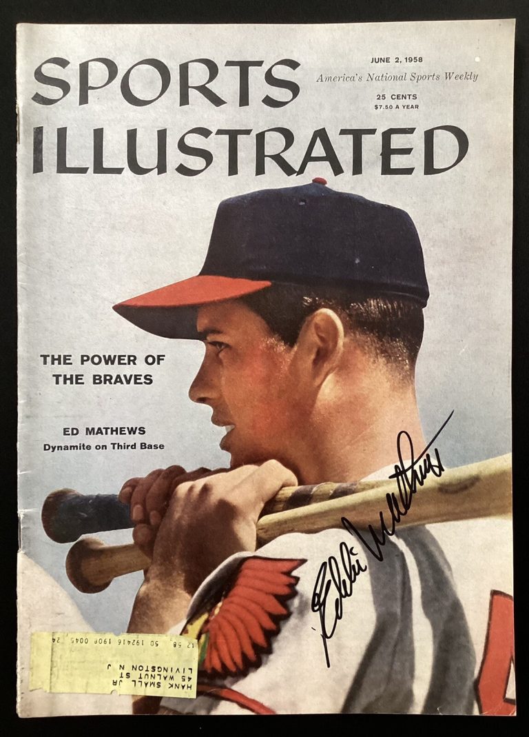 Eddie Mathews Signed Sports Illustrated 6/2/58 MilwaukeeBraves HOF Autograph JSA