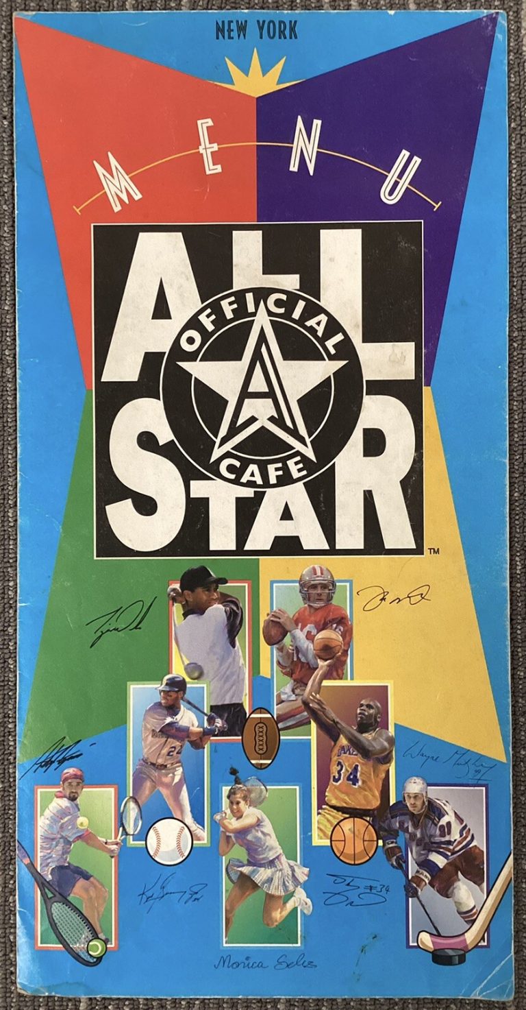 All Star Cafe Restaurant Menu New York Vintage Tiger Woods Shaq Wayne Gretzky +