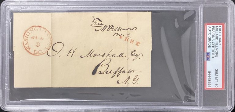 Millard Fillmore Signed Free Frank 13th US President Whig PSA/DNA Auto Gem Mt 10