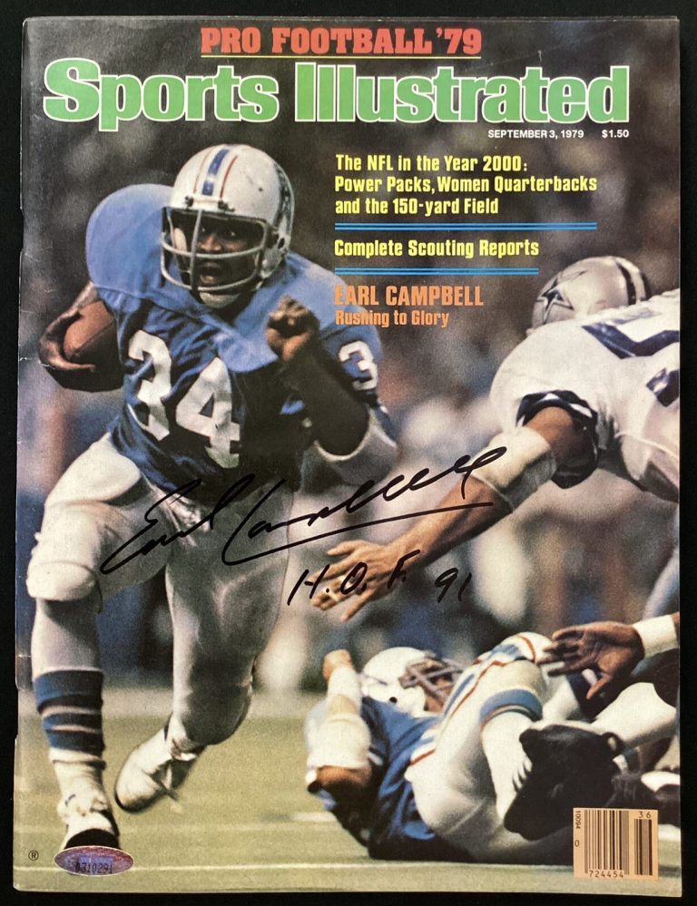Earl Campbell Signed Sports Illustrated 9/3/79 No Label Auto HOF 01 Insc TriStar
