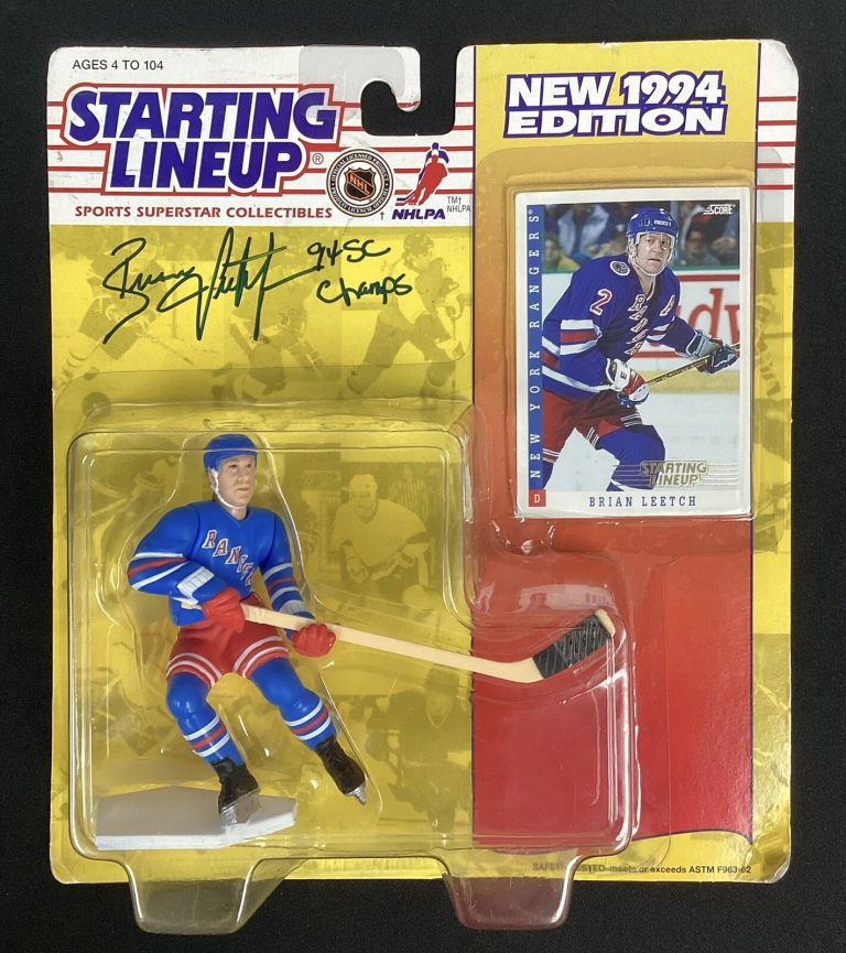 Brian Leetch Signed Starting Lineup Rangers 94 SC Champs Autograph Inscr HOF JSA