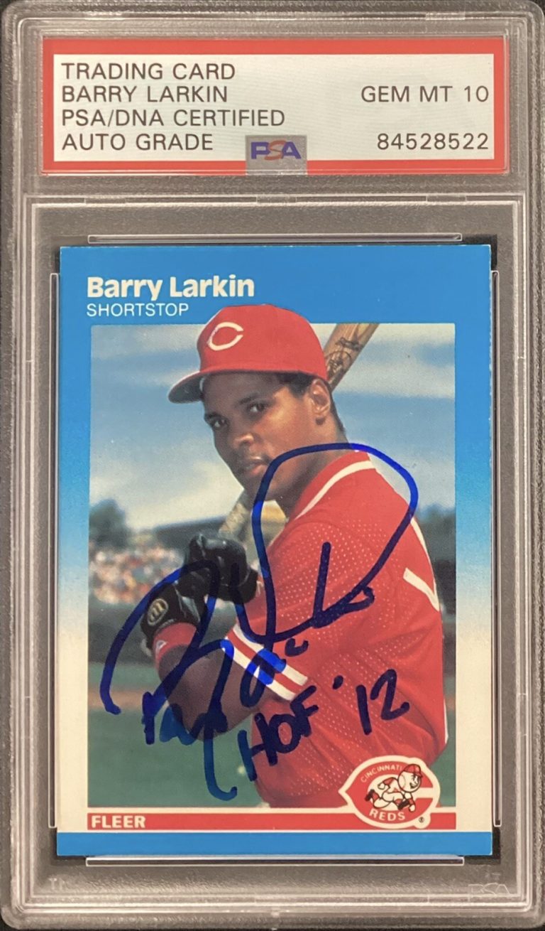 Barry Larkin Signed 1987 Fleer #204 Card RC Cin Reds HOF PSA/DNA Auto GEM MT 10