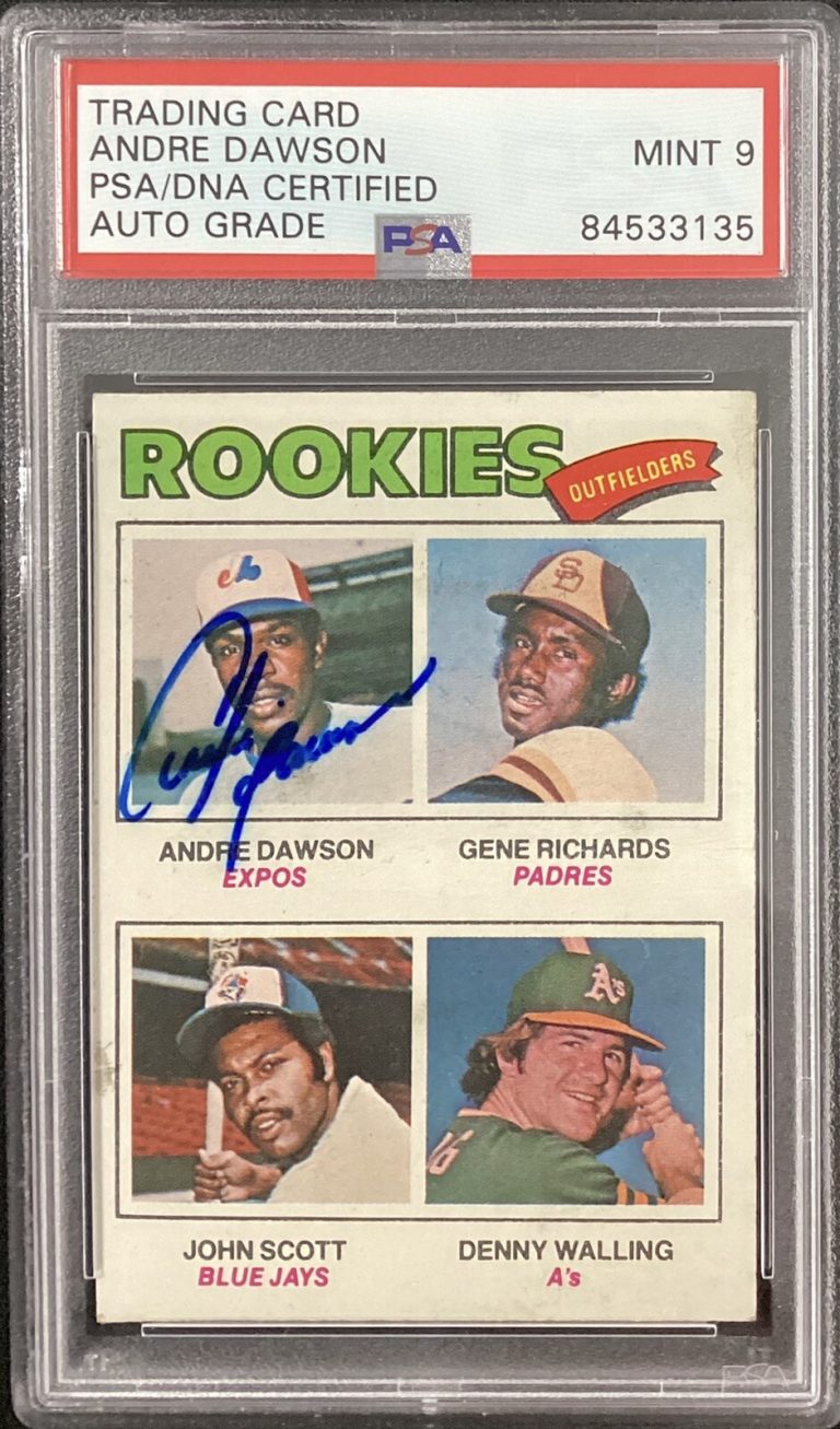 Andre Dawson Signed 1977 Topps #473 Rookie Card Expos PSA/DNA Autograph Mint 9