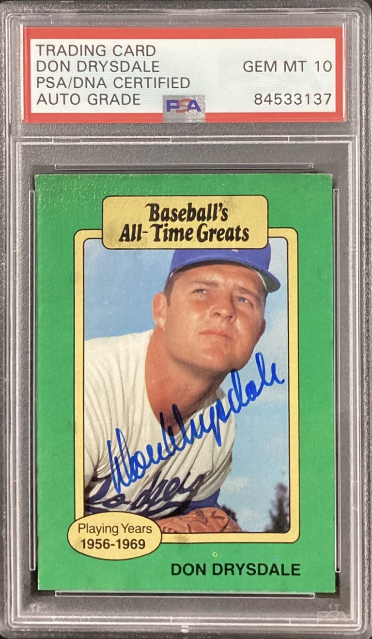 Don Drysdale Signed Baseballs All Time Greats Card HOF PSA/DNA Auto GEM MT 10
