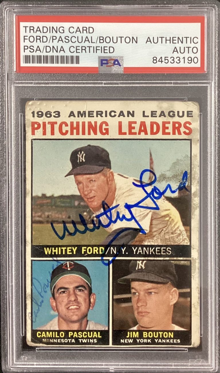 Whitey Ford Signed 1964 Topps #4 Baseball Card Pascual Bouton Auto HOF PSA/DNA