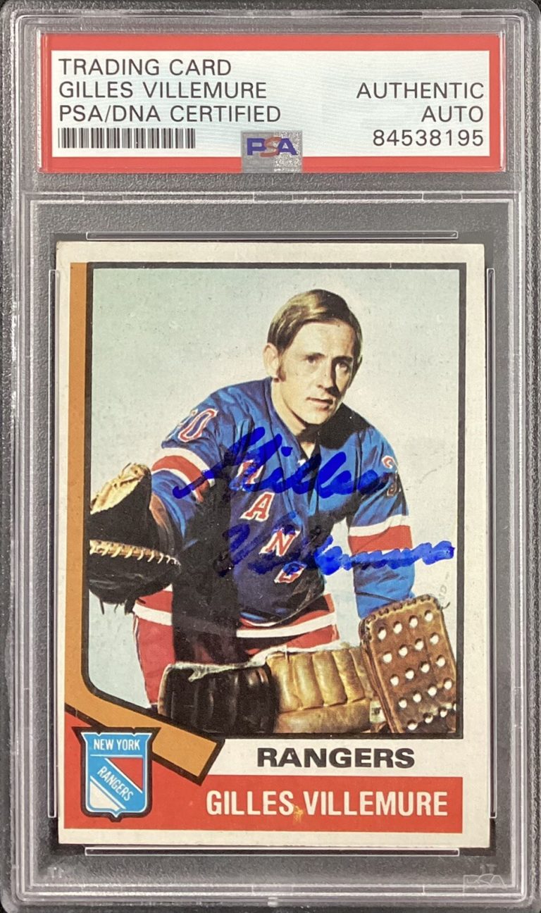Gilles Villemure Signed 1974-75 Topps #179 Hockey Card NY Rangers Auto PSA/DNA