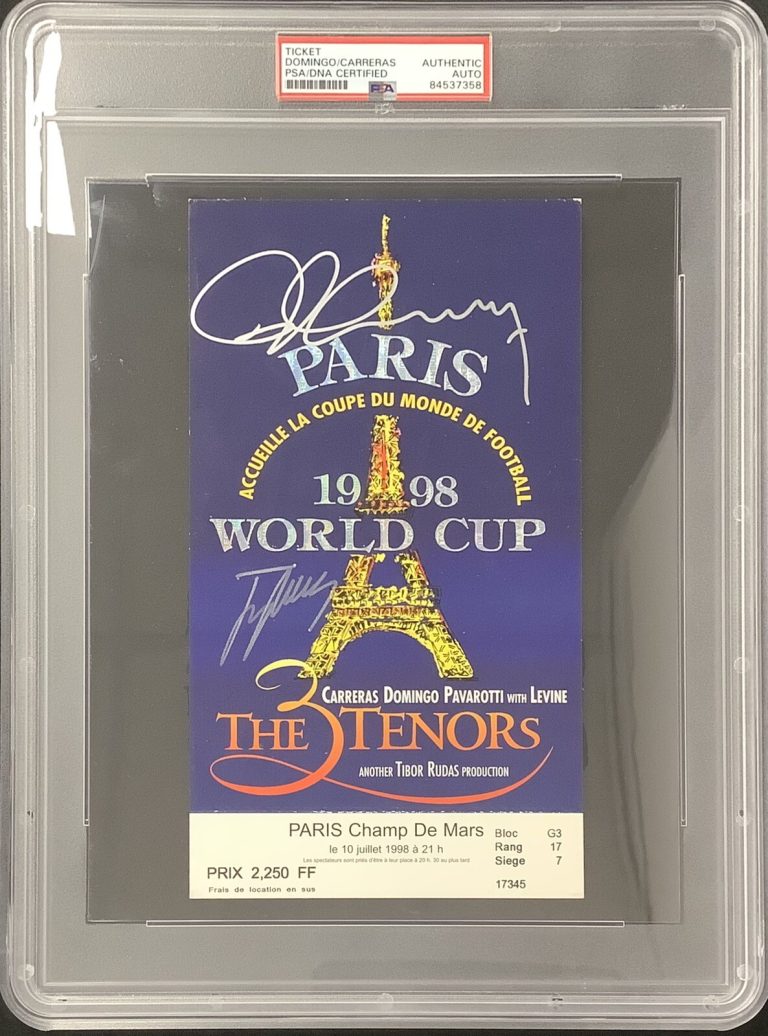 Placido Domingo Signed Ticket 1998 Paris Tenors Music Jose Carreras Auto PSA/DNA