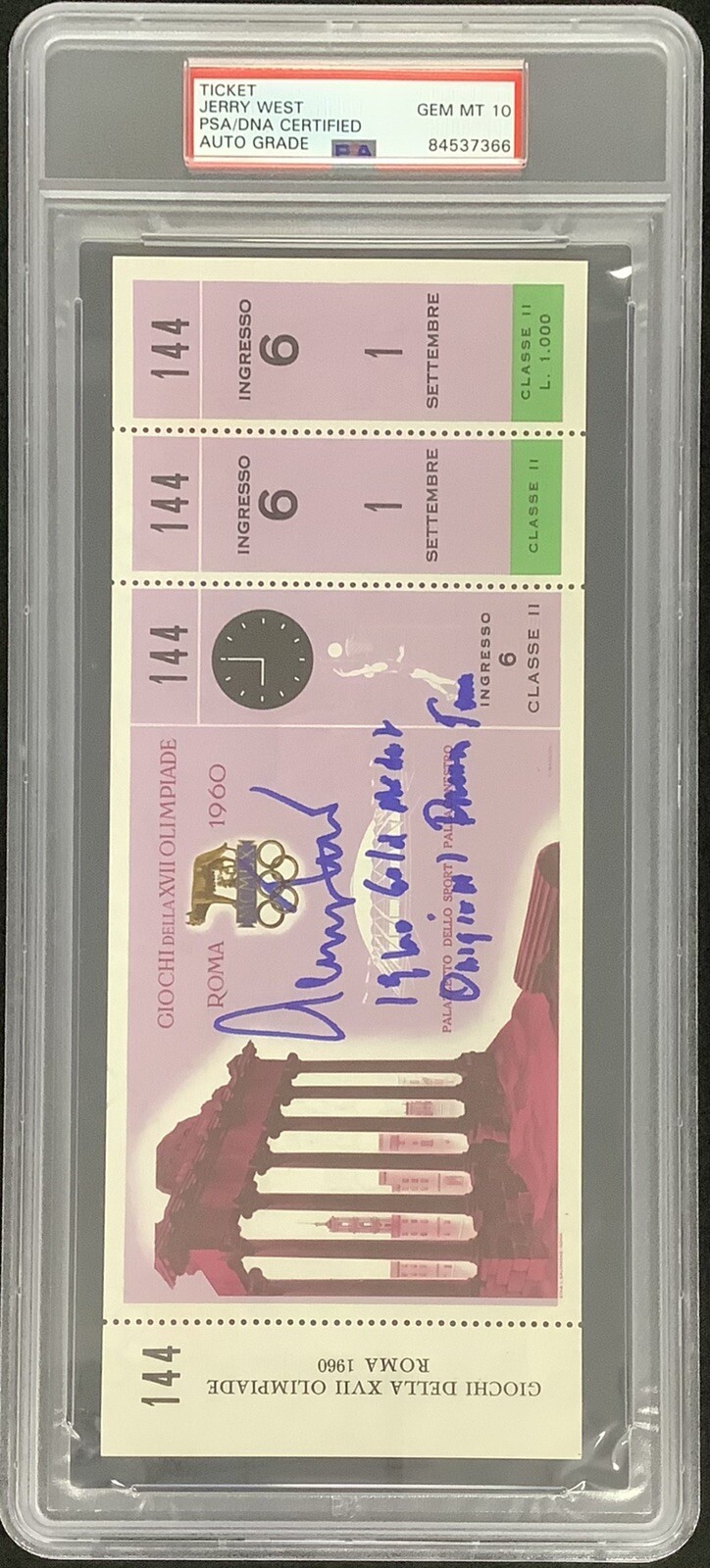 Jerry West Signed Ticket 1960 Rome Olympics Basketball Inscr PSA/DNA Auto Gem 10