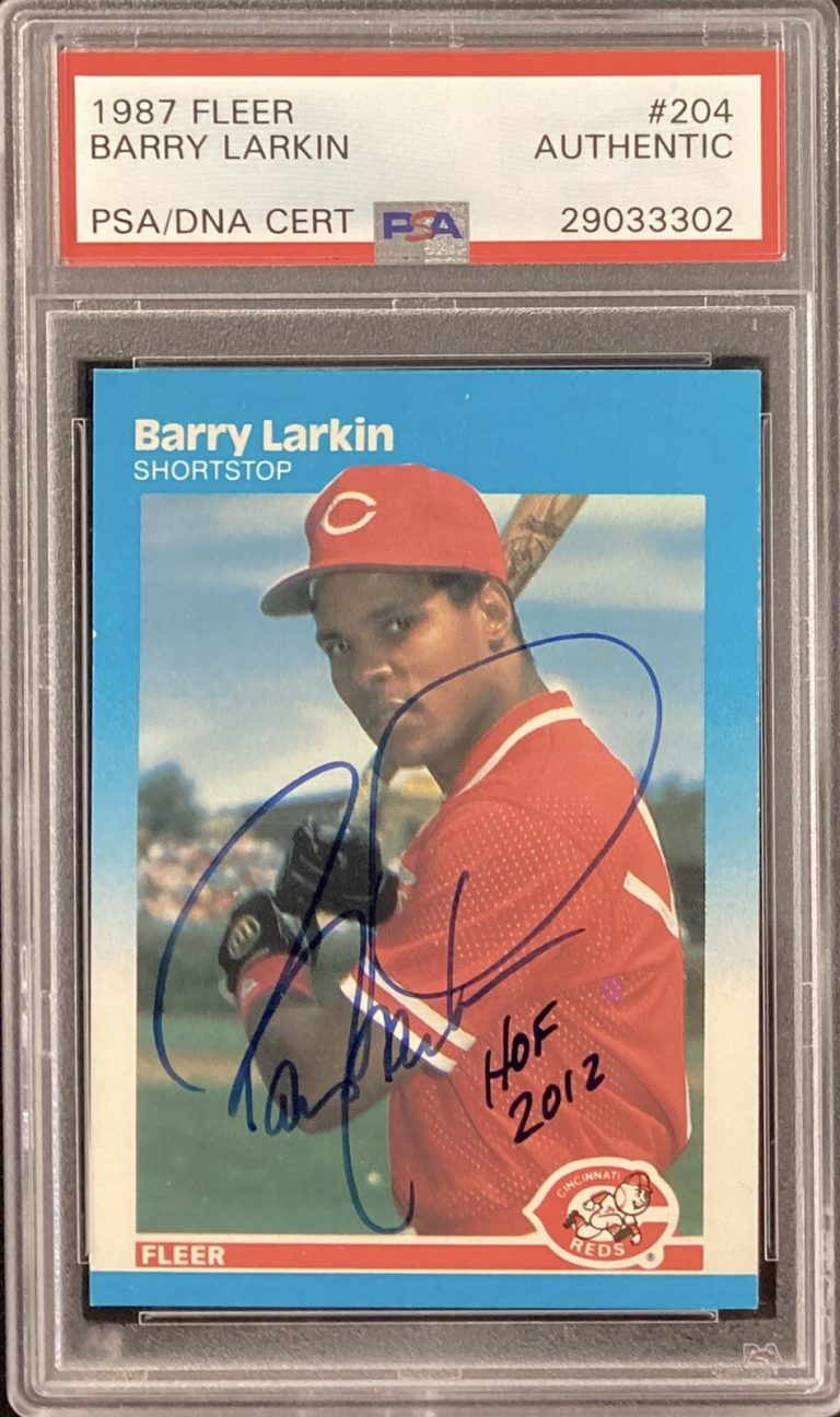 Barry Larkin Signed 1987 Fleer #204 Card Reds Autograph HOF 2012 Inscrip PSA/DNA